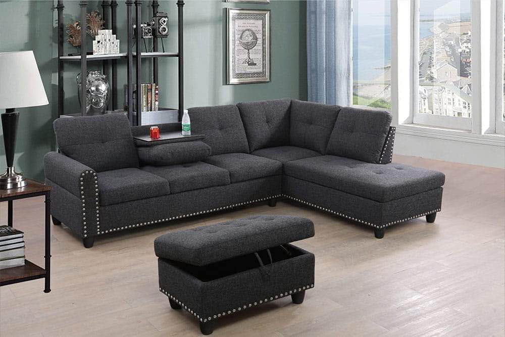 Modern Sofa Set Furniture Sofa Set Multifunctional Back Cushion & Ottoman Storage Chair (Right Facing, F09911B) (incomplete ottoman)