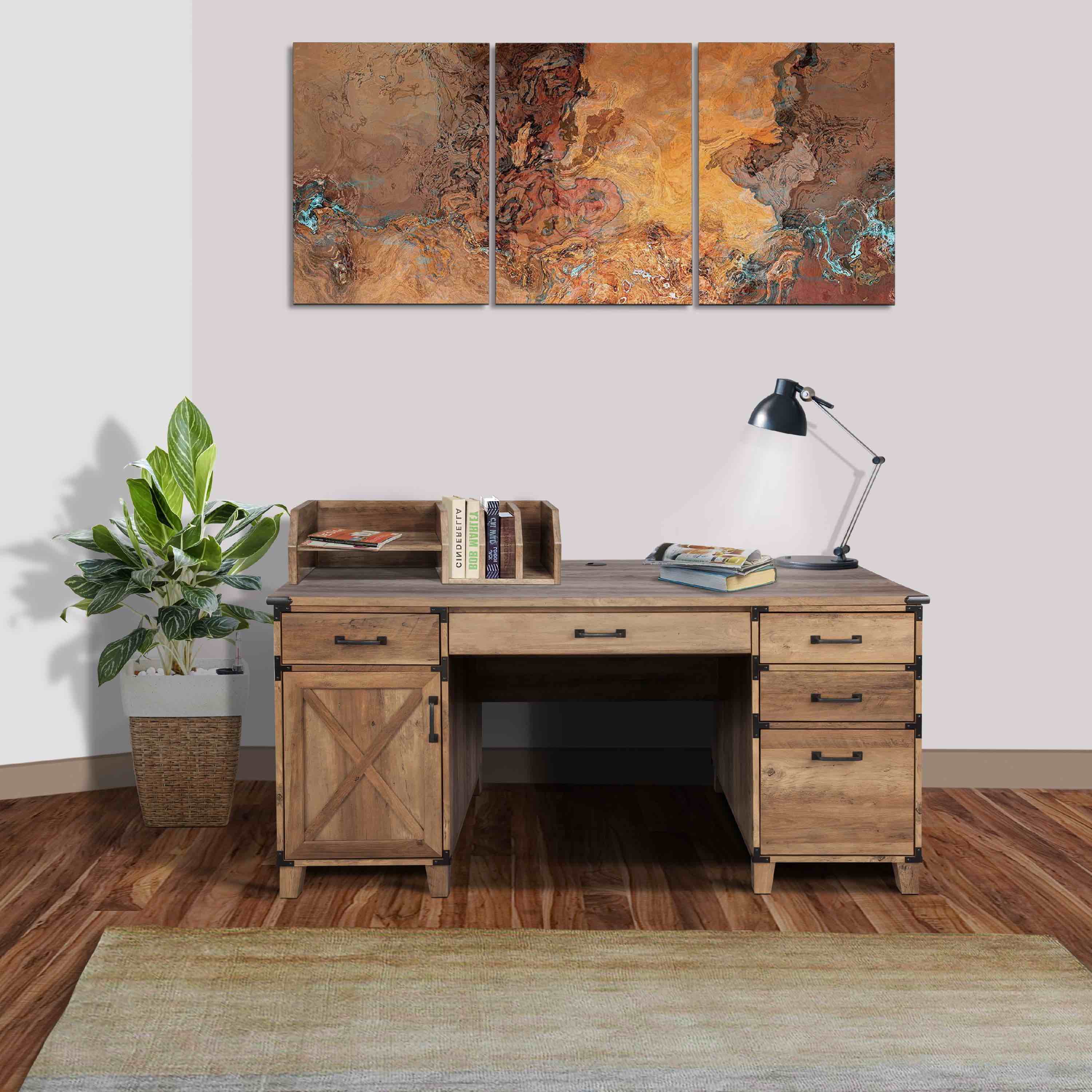 AGHDECO Roney Transitional Particle Board/Wood Desk in Rustic Oak OF160DRO