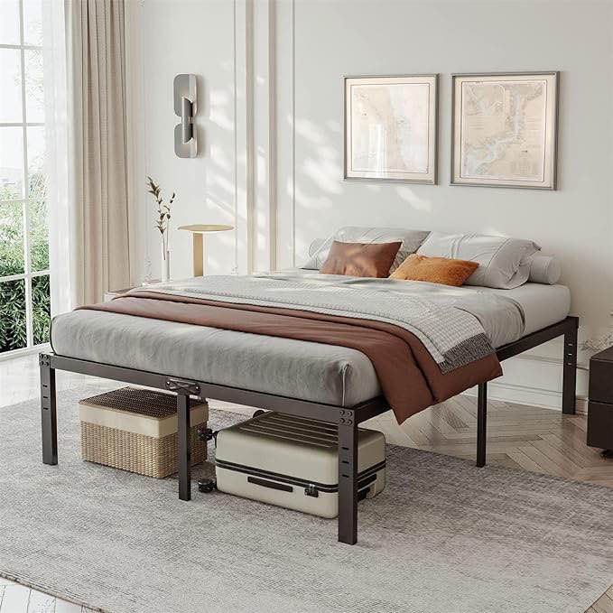 Bed Frame King Size Storage 18 inch Tall,Platform Metal BedFrame for Kids Boys Girls, Heavy Duty Support,No Box Spring Needed, Easy Assembly, Noise Free, Black (King, 18in)