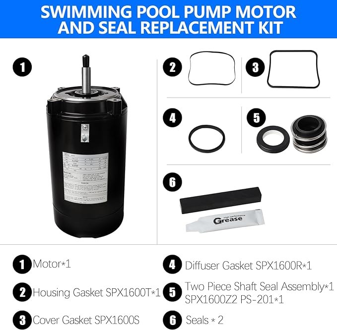 KAVIUS Swimming Pool Pump Motor and Seal Replacement Kit UST1102 Pool Pump Motor 1 HP 56J Frame Compatible with Hayward Super | Max-Flow | Northstar Jacuzzi Magnum Pumps