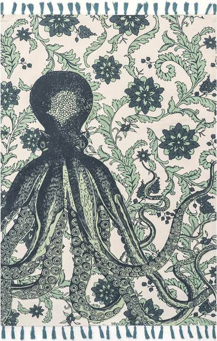 nuLOOM Thomas Paul Printed Flatweave Cotton Giant Octopus Runner Rug, 2' 8" x 6', Multi