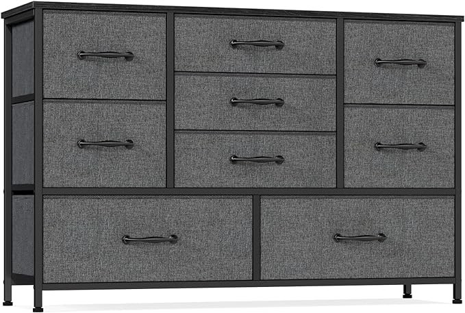 Furnulem Wide Dresser with 9 Large Drawers for 55'' Long TV Stand Entertainment Center,Wood Shelf Storage for Bedroom,Living Room,Closet,Entryway,Sturdy Metal Frame (Black Oak)