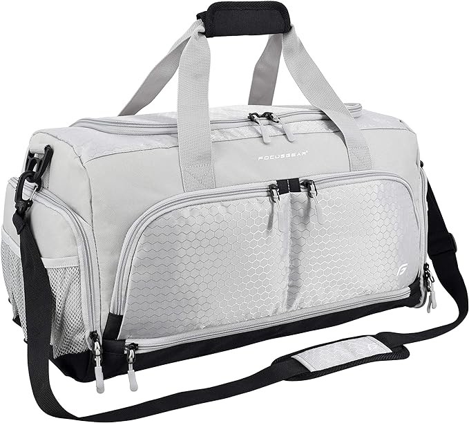 Ultimate Gym Bag 2.0: The Durable Crowdsource Designed Duffel Bag with 10 Optimal Compartments Including Water Resistant Pouch (Silver, Medium (20"))
