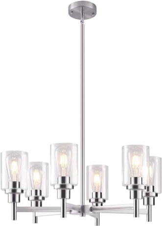 TODOLUZ 6-Lights Farmhouse Chandelier Island Lighting with Seeded Glass Shade, Modern Hanging Ceiling Light Fixtures for Kitchen Bar in Brushed Nickel