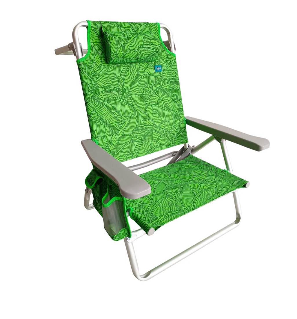 FOLDING BEACH CHAIR W/ TOWEL RACK | CUP HOLDER W/ POCKET | 5 RECLINING POSITIONS | 275 LB. CAPACITY