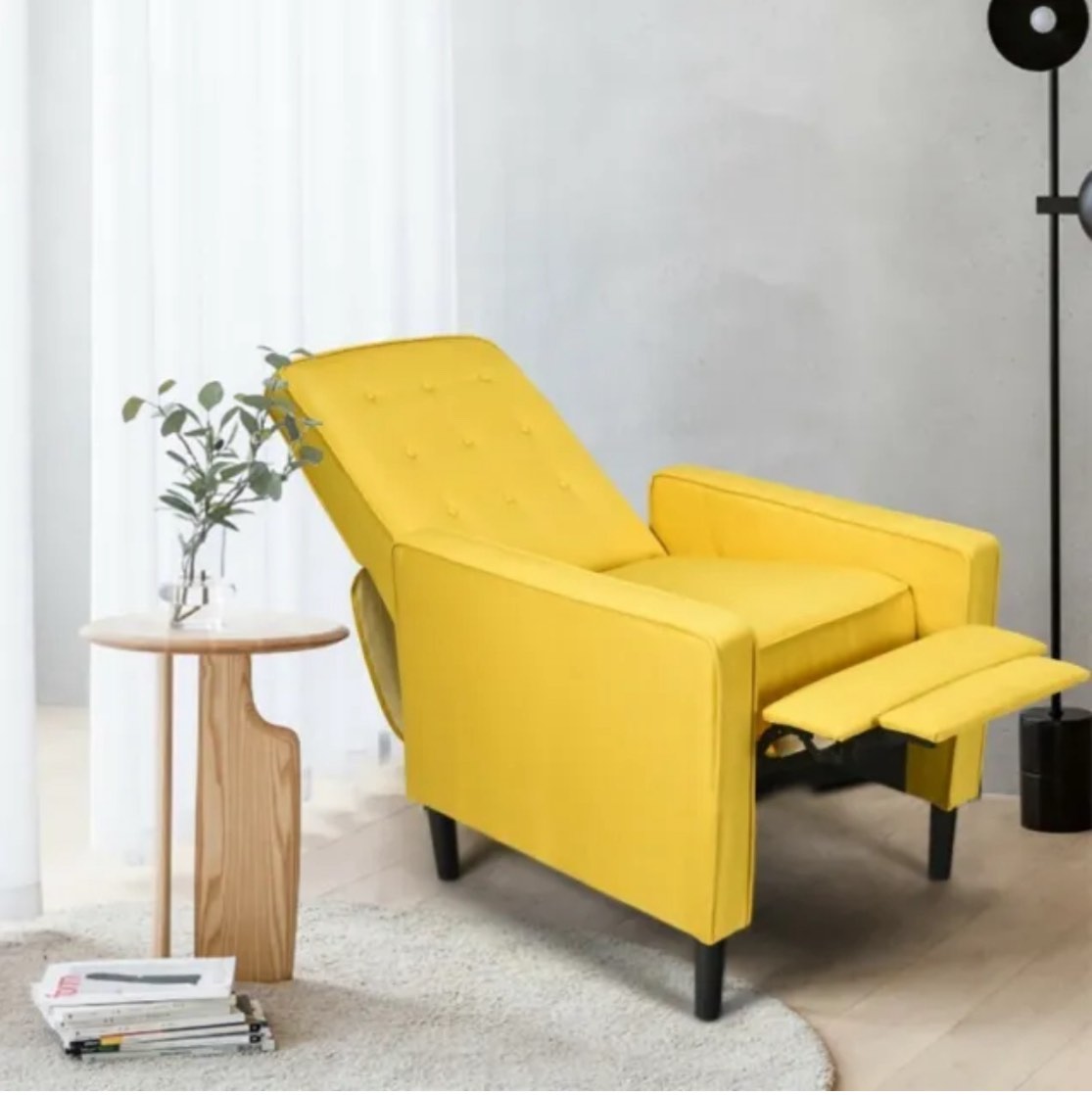 Fabric Push-Back Recliner Chair Single Sofa with Button-Tufted Back & Footrest
