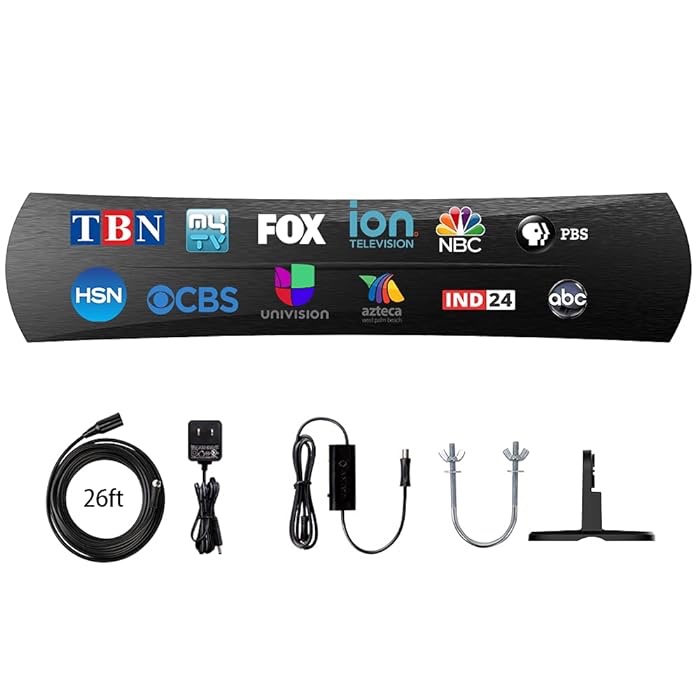 ANTOP AT-420B Indoor and Outdoor Antenna – Omni-Directional TV Antenna 75 Mile Range 26ft Coaxial Cable with Indoor Stand and Outdoor Mounting Kit HDTV Antenna