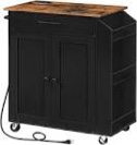 HOOBRO Kitchen Island with Power Outlet, Kitchen Storage Island with Spice Rack and Drawer, Rolling Kitchen Cart on Wheels, for Home, Kitchen and Dining Room, Rustic Brown and Black BF82UZD01G1