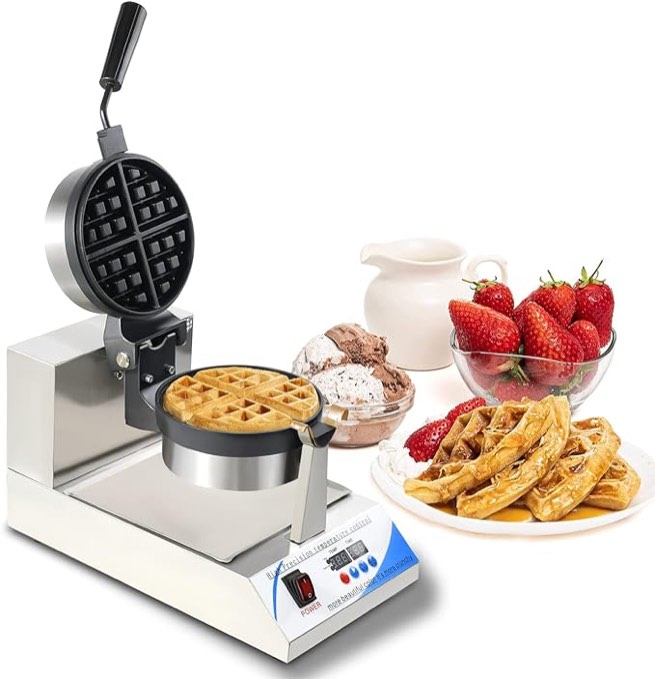 YOOYIST Commercial Electric Round Waffle Maker Nonstick Rotated with LED Temperature and Time Control Suitable for Bakeries Snack Bar Family (Rotating models)