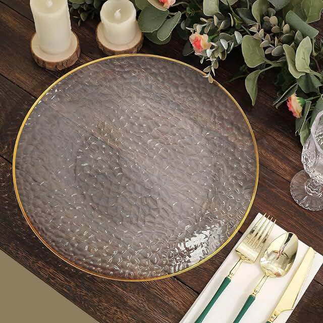 Enhance Your Table Setting: 6-Piece Hammered Glass Charger Plate Set - Elegant  Plates for Distinctive Dining