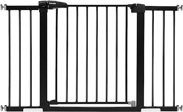 Babelio Metal Baby Gate, 29-48'' Easy Install Pet Gate, Extra Wide Walk Thru Child Safety Gate with Door, Pressure Mounted Dog Gate for Doorways & Stairs, Black