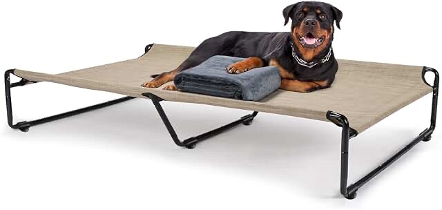 Veehoo Large Elevated Dog Bed – Chewproof Cooling Raised Dog Cots Beds, Outdoor Metal Frame Pet Training Platform with Skid-Resistant Feet, Breathable Textilene Mesh, 42 x 30 x 7 inch, Black Silver