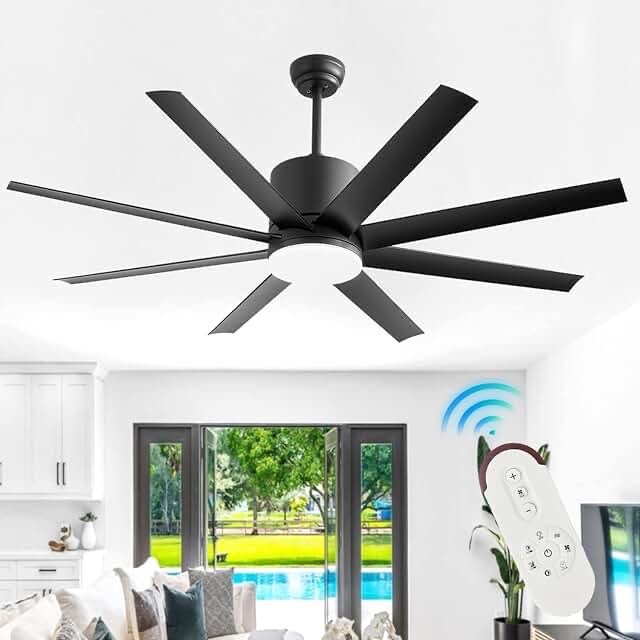 TXCSLY 60 inch Ceiling Fans with Lights, Indoor/Outdoor Black Ceiling Fan with Remote, Large Modern Ceiling Fan for Bedroom Living Room Patio Porch, Quiet DC Motor, 8 Blades