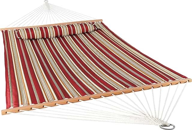 Sunnydaze Outdoor Quilted Fabric Hammock - Two-Person with Spreader Bars - Heavy-Duty 450-Pound Capacity - Red Stripe