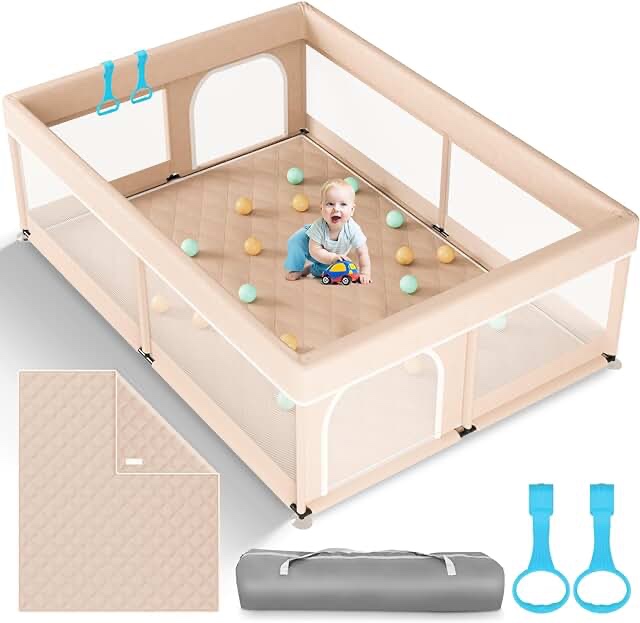 UANLAUO Baby Playpen with Mat, 59x71inch Playpen for Babies and Toddlers, Large Baby Playpen,Kids Play Pen,Baby Fence,Big Playpen for Infants with Gate,Playard for Baby