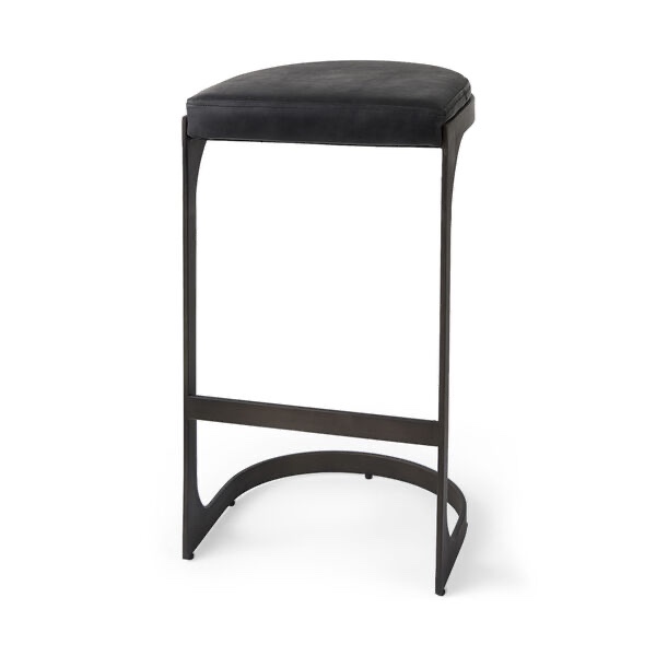 Tyson Black 17-Inch Leather Seat Bar Height Stool By Mercana