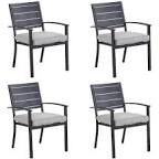 Style Selections Skybrook Stackable Black Steel Frame Stationary Dining Chair with Off-white Cushioned Seat