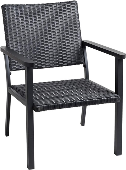 C-Hopetree Outdoor Lounge Chair for Outside Patio Porch, Metal Frame, Black All Weather Wicker