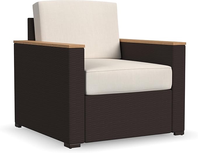 homestyles 6800-10 Palm Springs Outdoor Arm Chair with Cushion, Weatherproof Woven Wicker Rattan with Acacia Wood Accents
