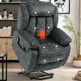 Power Lift Recliner Chair, Elderly Sofa with Heat Therapy and Massage Function, Heavy Duty Reclining Mechanism Electric Recliner with Side Pocket for Living Room Bedroom Home Theater