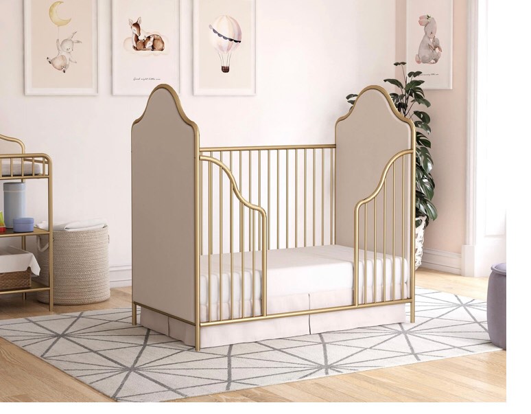 Little Seeds Piper Upholstered Metal Crib, Gold