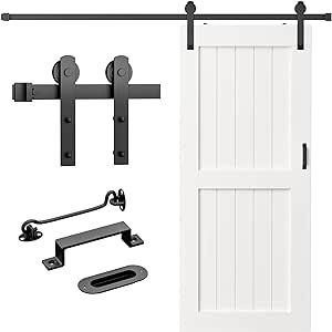 Sliding Barn Door Hardware Kit 6.6 FT Heavy Duty-Smoothly and Quietly- Easy to Install with Door Hook and 2 Handles - Fit 1 3/8-1 3/4" Thickness – Black, I Shape Hanger
