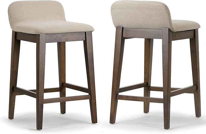 Set of 2 Atia Dark Brown Rubberwood Counter Stool with Low Back Fabric Seat