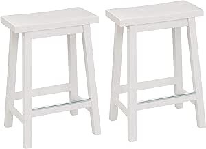 Amazon Basics Solid Wood Saddle-Seat Kitchen Counter-Height Stool, 24-Inch Height, White - Set of 2