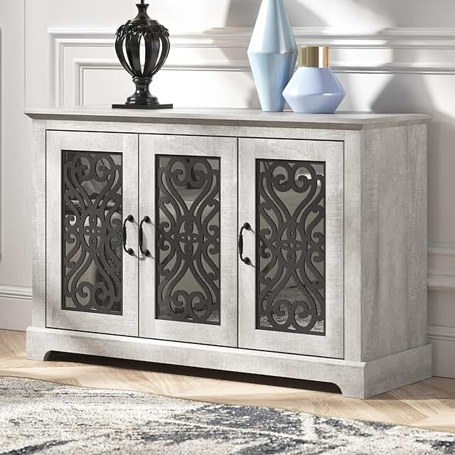 Ivory/Grey Stone 3 Door Sideboard 