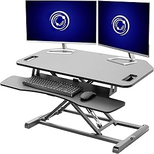 VIVO Extra Wide 38 inch Corner Desk Converter, K Series, Height Adjustable Sit to Stand Riser, Dual Monitor and Laptop Workstation with Wide Keyboard Tray, Black, DESK-V000KL