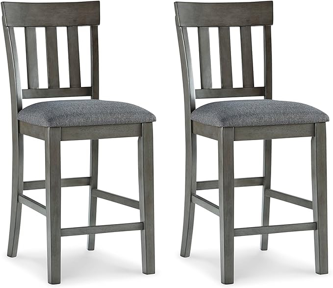 Signature Design by Ashley Hallanden Modern Farmhouse 25.75" Counter Height Upholstered Barstool, Set of 2, Dark Gray