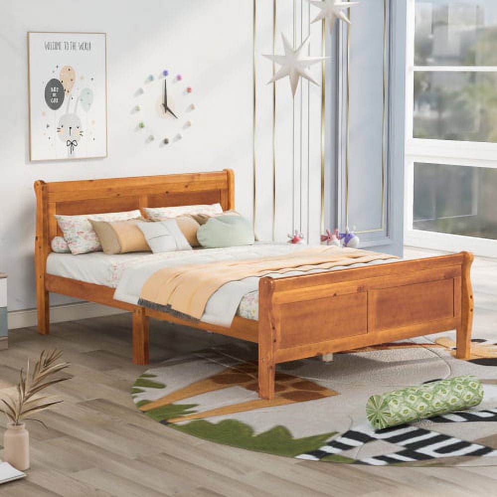 JINS & VICO Full Size Platform Bed, Solid Wood Bed Frame with Wood Slat Support, Headboard and Footboard, Sleigh Bed Frame for Kids Adults Bedroom, Easy Assembly,Oak