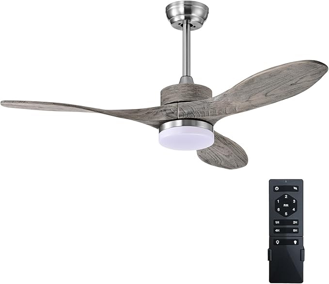 COSTWAY 48-Inch Ceiling Fan with Light and Remote, 3-Blade Flush Mount Ceiling Fan with DC Motor, 6 Speed, 8H Timer, Indoor Low Profile Ceiling Fan for Bedroom Living Room, Nickel