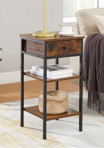 Nightstand, with a Drawer and 2 Storage Shelves, Space Saving, Modern