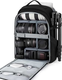 BAGSMART Camera Backpack, DSLR SLR Camera Bag Backpack Fits 15.6 Inch Laptop,Anti-Theft Waterproof Camera Case for Photographers,Men Women,with Rain Cover,Tripod Holder,Black