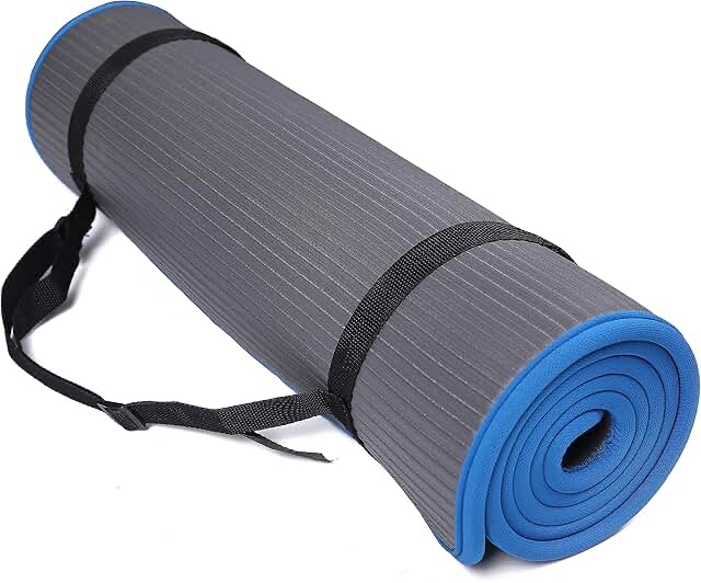 Signature Fitness All-Purpose 2/5-Inch (10mm) Extra Thick High Density Anti-Slip Exercise Pilates Yoga Mat with Carrying Strap, Multiple Colors Gray