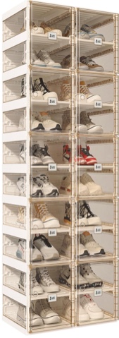 Foldable Shoe Rack,Shoe Organizers for Closet Plastic Shoe Storage Box for Entryway,Living Room,Large Sturdy Stackable Sneaker Cabinet Bins with Magnetic Clear Door 10 Tiers 20 Pairs