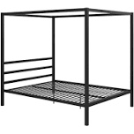 YITAHOME Metal Canopy Bed Frame 14 Inch Platform Four Posters Bed with Built-in Headboard Strong Metal Slat Mattress Support, No Box Spring Needed, Black, Full Size