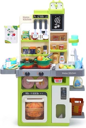 Call fun kid pretend play kitchen set with sound light, cooking stove sink, and play food