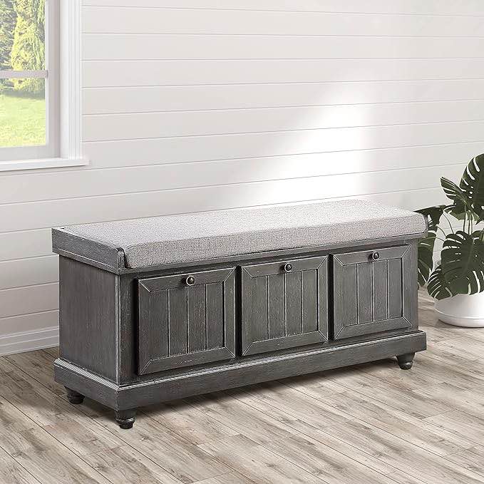 Lexicon Berryessa Lift-Top Storage Bench, Distressed Dark Gray
