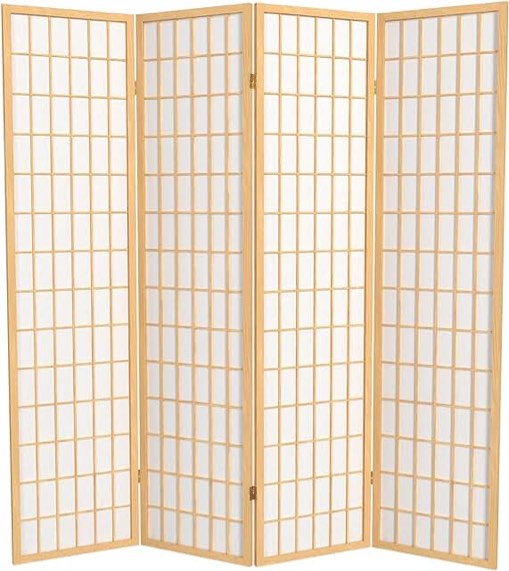 ORIENTAL Furniture 6 ft. Tall Window Pane Shoji Screen - Natural - 4 Panels