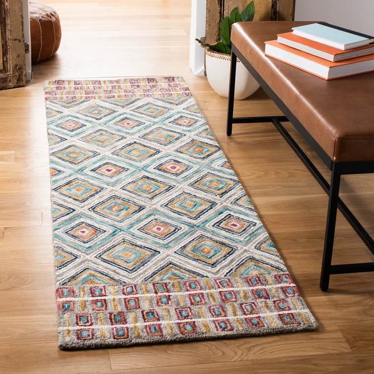 Deyoung Geometric Handmade Tufted Wool Teal/Red Area Rug