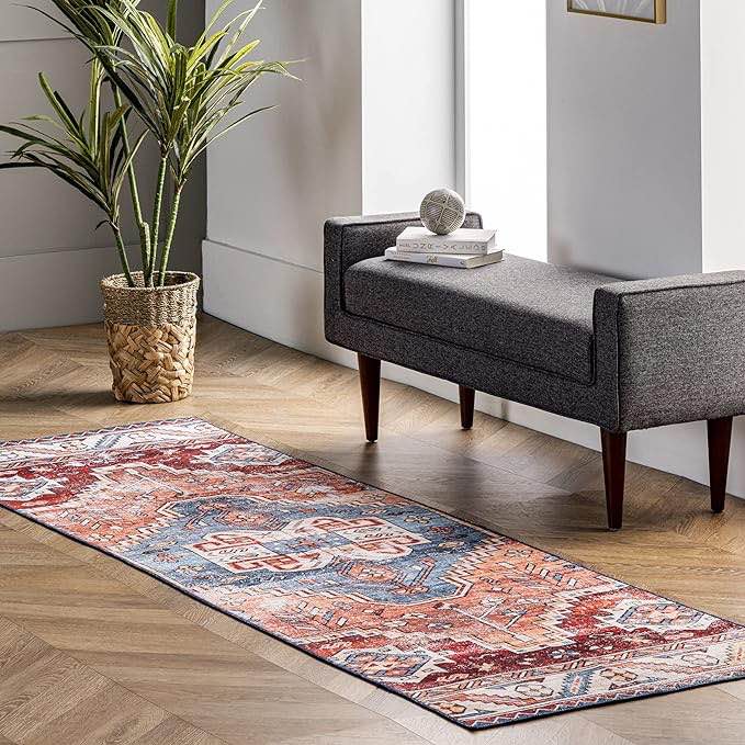 nuLOOM Marli Machine Washable Faded Medallion Area Rug - 2’6” x 8’ 