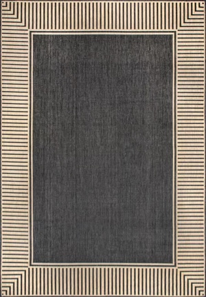 Dark Grey Striped Border Indoor/Outdoor Flatweave Area Rug