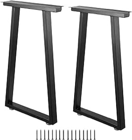 ALLCOS Table Legs 28 inch Trapezoid Shape Metal Dining Table Legs Heavy Duty Desk Legs Metal Coffee Table Legs, Black, Set of 2