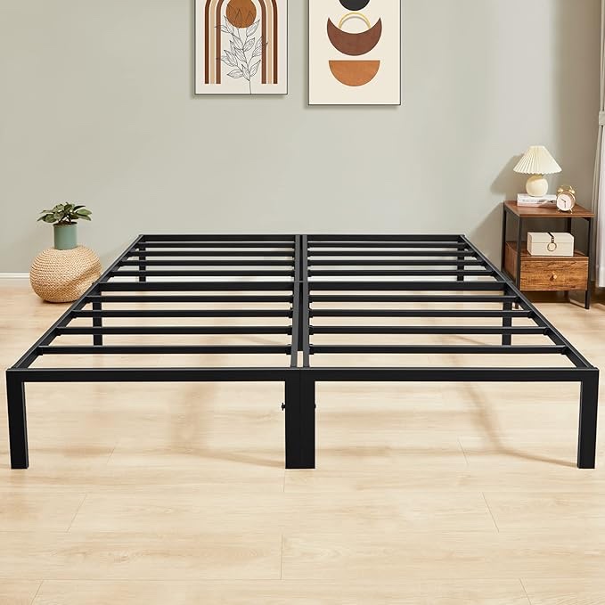 GreenForest King Size Bed Frame Easy Quick Assembly Metal Platform Bed Base Heavy Duty Mattress Foundation with Steel Slat, No Box Spring Needed, King