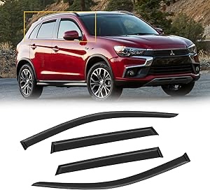 CMVT Auto Window Visors for Mitsubishi Outlander 2011-2023, Rain Guards Shields Vent Shade Deflector Dark Smoke 2012 2013 2014 2015 2016 2017 2018 2019 2020 2021 2022, Tape-On, 4PCS