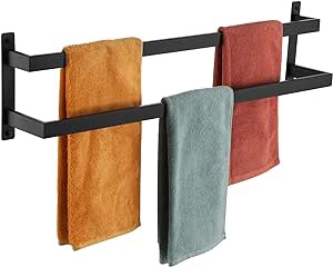KOKOSIRI Towel Bars Black Bath Towel Holders 32 Inches Bathroom 2-Tiers Ladder Towel Rails Wall Mounted Towels Shelves Rack Stainless Steel, B5008BK-L32