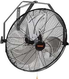 VEVOR 18 Inch Wall Mount Fan, 3-speed IP44 Waterproof Wall Fan, Max. 4150 CFM Wall Mounted Fan for Outdoor, Commercial, Residential, Greenhouse, Workshop, Patio, Black, ETL Listed