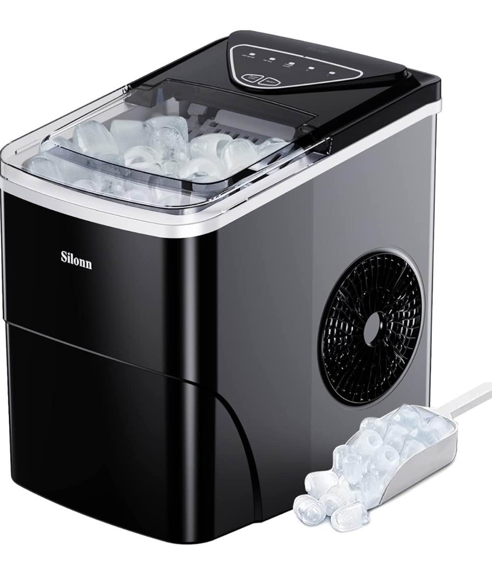 Countertop Ice Maker, 9 Cubes Ready in 6 Mins, 26lbs in 24Hrs, Self-Cleaning Ice Machine with Ice Scoop and Basket, 2 Sizes of Bullet Ice for Home Kitchen Office Bar Party(Green)